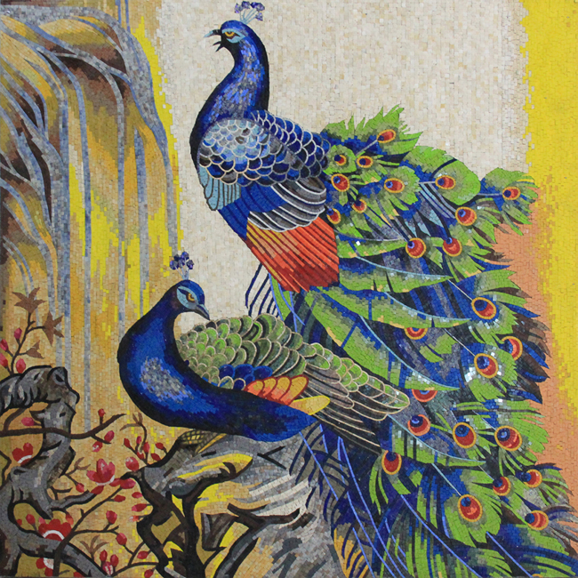 AN1253 Artistic Colorful Peacock Animal Blue Mosaic | Mosaic Marble