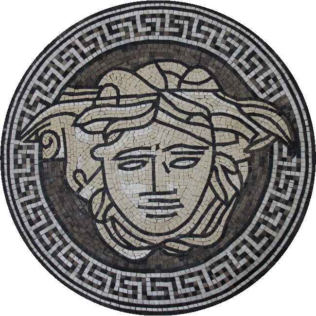 MD1938 Versace God Greek Key Frame Round Mosaic | Mosaic Marble