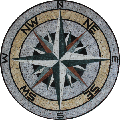 Marble Mosaic Medallion Earth Tones Compass 