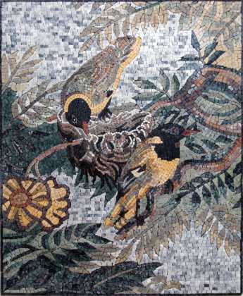 AN121 Birds and leaf branches  Mosaic