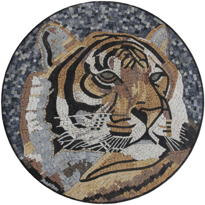 Marble Medallion Tiger Portrait Mosaic