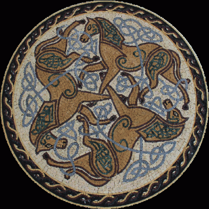 Wall or Floor Medallion Celtic Horses Marble Mosaic