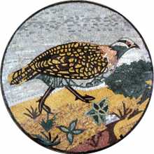 Marble Medallion Colorful Bird in Nature Mosaic