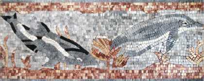 AN222 Swimming dolphins with pink border Mosaic