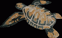 Green & Yellow Sea Turtle on Black Mosaic