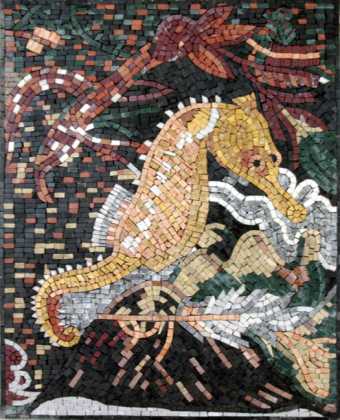 Golden Seahorse with Colorful bkgrd Wall Mosaic