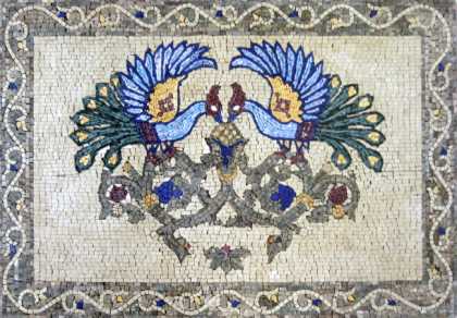 AN278 Colorful peacocks on grey frame Mosaic