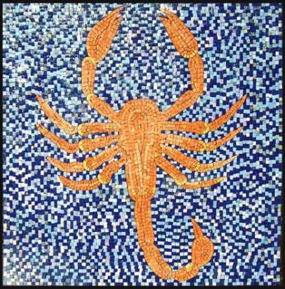 AN294 Orange scorpion on blue background Mosaic