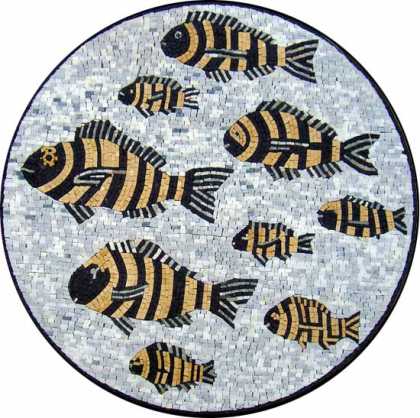 AN326 Circular black & gold fish  Mosaic