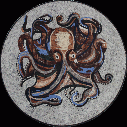 AN363 Big blue & red octopus Mosaic