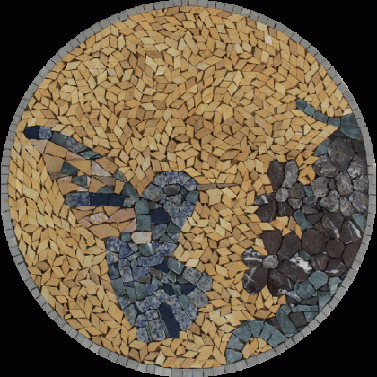 AN413  Hummingbird and Flowers on Golden Tile  Mosaic