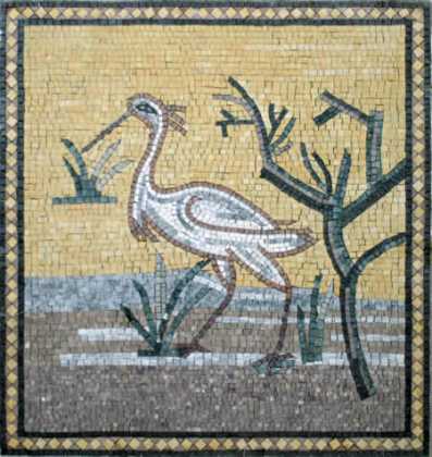 AN42 White stork on golden background Mosaic