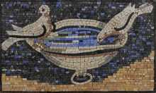Greco Roman Pigeons and Fountain Mosaic Mural