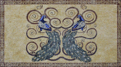 AN673 Colorful peacocks on golden background Mosaic