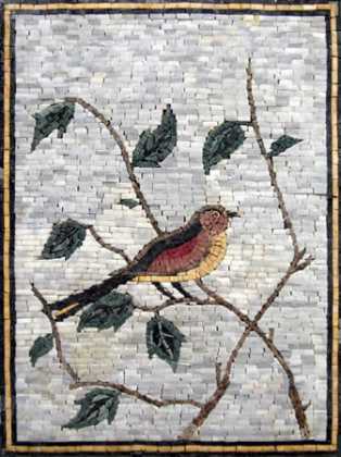 Colorful Bird on Leaf Branches Mosaic