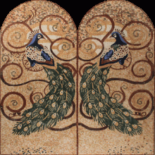 AN727 Peacocks Back to Back Arched Mosaic
