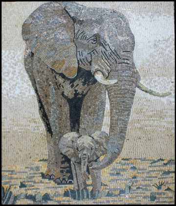 Mother and Baby Elephant Mosaic