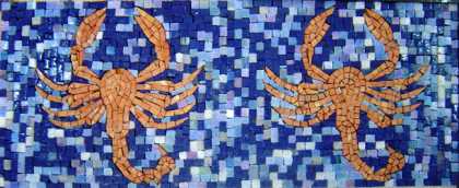 Orange Crabs on Blue-dotted bkgrnd Border Mosaic