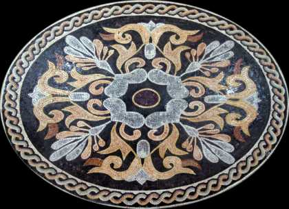 CR153 Colorful Oval Floral Design on Black  Mosaic