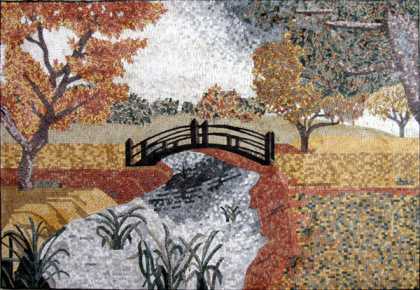 CR225 Autumn scene of river bridge Mosaic