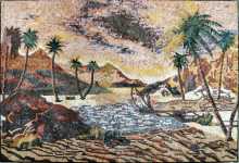 CR226 Desert Oasis with Palm Trees Floor Mosaic