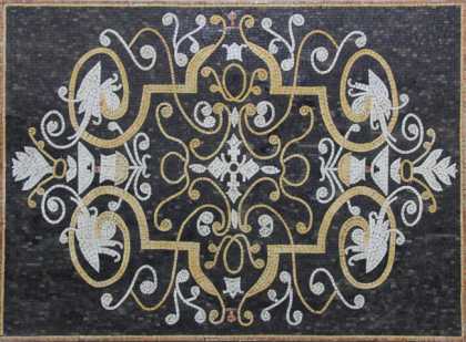 CR254 black gold & white elegant floral art Mosaic