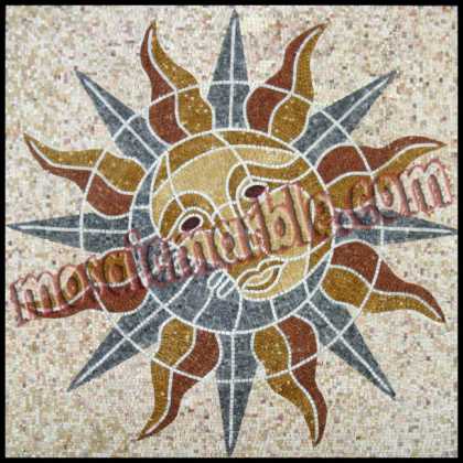 CR456 Big sun face on light marble tiles Mosaic
