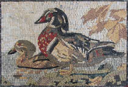 Ducks Mosaic Natural Marble Tile Mural