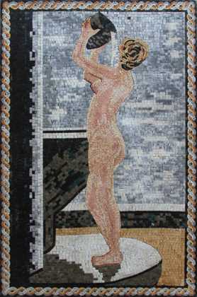 Framed Nude Lady Bathing Mosaic
