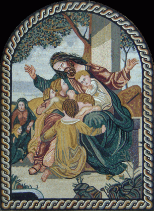 Let the Children Come to Me Arched Religious Mosaic