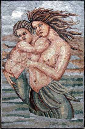 Mother and Child Mermaid in Sea Mosaic