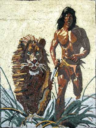 Tarzan and Lion Mosaic
