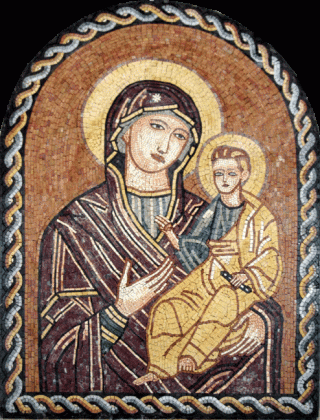 Madonna & Baby Jesus Rope Border Arched Mosaic