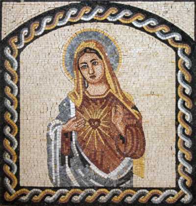 Sorrowful Heart of Mary Rope Border Arched Mosaic