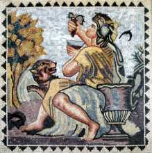 Man Holding Grapes Drinking Wine Square Mosaic
