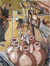 Jesus Water into Wine Miracle at Cana Religious Mosaic