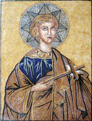 Saint Holding Crucifix Byzantine Religious Mosaic