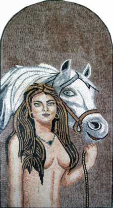 Nude Lady with Horse Arched  Mosaic