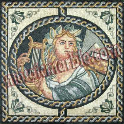 Angel with Harp Elegant Border Religious Mosaic