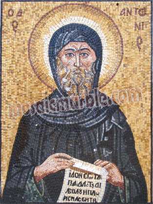 Saint Anthony the Great Icon Byzantine  Mosaic