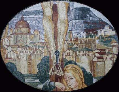 Mary Magdalene Hugging Cross Oval Religious Mosaic