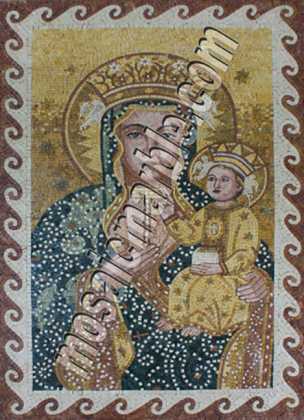 Madonna & Baby Christ in Crowns Religious Mosaic