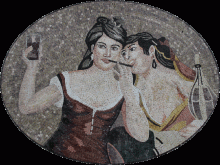 FG851 Ladies Drinking Wine & Gossiping Portrait  Mosaic