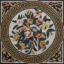 Square Floral Inlay with Round Greek Border Mosaic