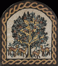 FL919 Tree of Life Gazelle Ropes Arch Green  Mosaic