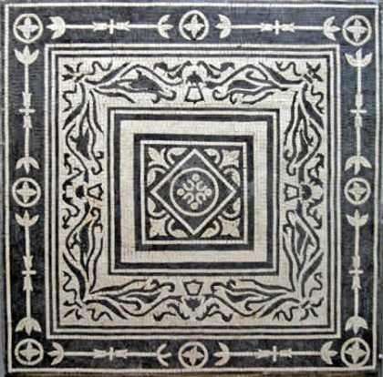 Black & White Squares with Leaf Pattern Mosaic