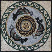 GEO2052 Handmade Dolphins Wavy Rounded Border  Mosaic