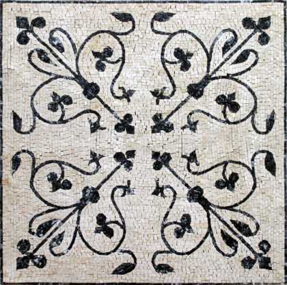 Black & White Fleur de Lys Square Floor Mosaic