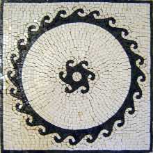Black Round Waves on White Square Floor Mosaic