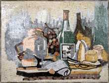 Cheese & Wine Bottles Still Life Backsplash Mosaic